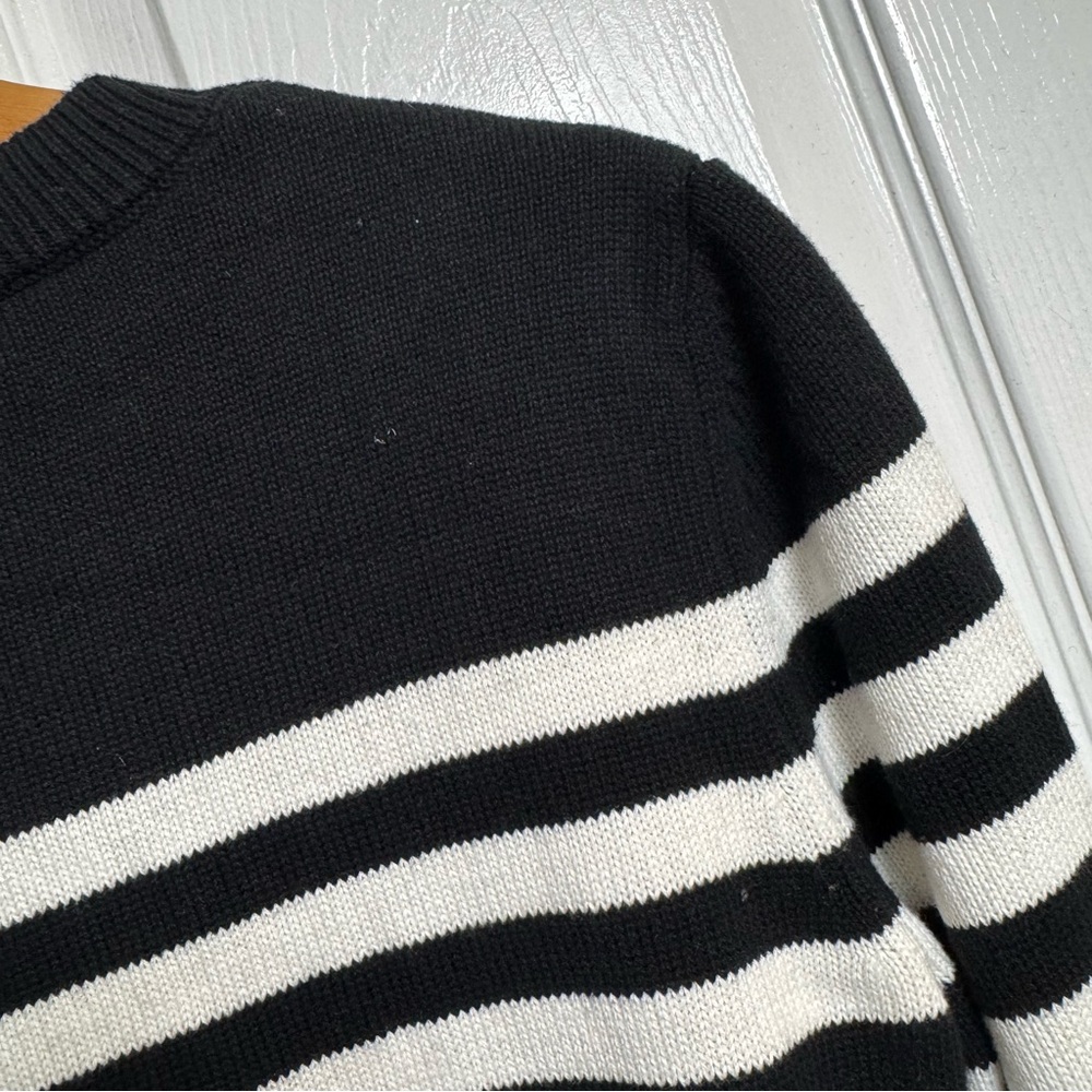 Banana Republic Black White Stripe Lace Up Cotton Sweater Size Medium Nautical - Picture 6 of 7